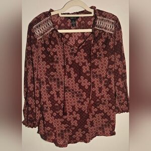 Style & Co. Burgundy Pattern Peasant Blouse